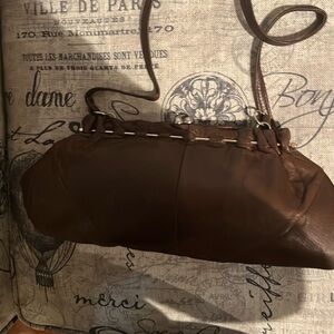 Soft leather chocolate brown clutch shoulder bag